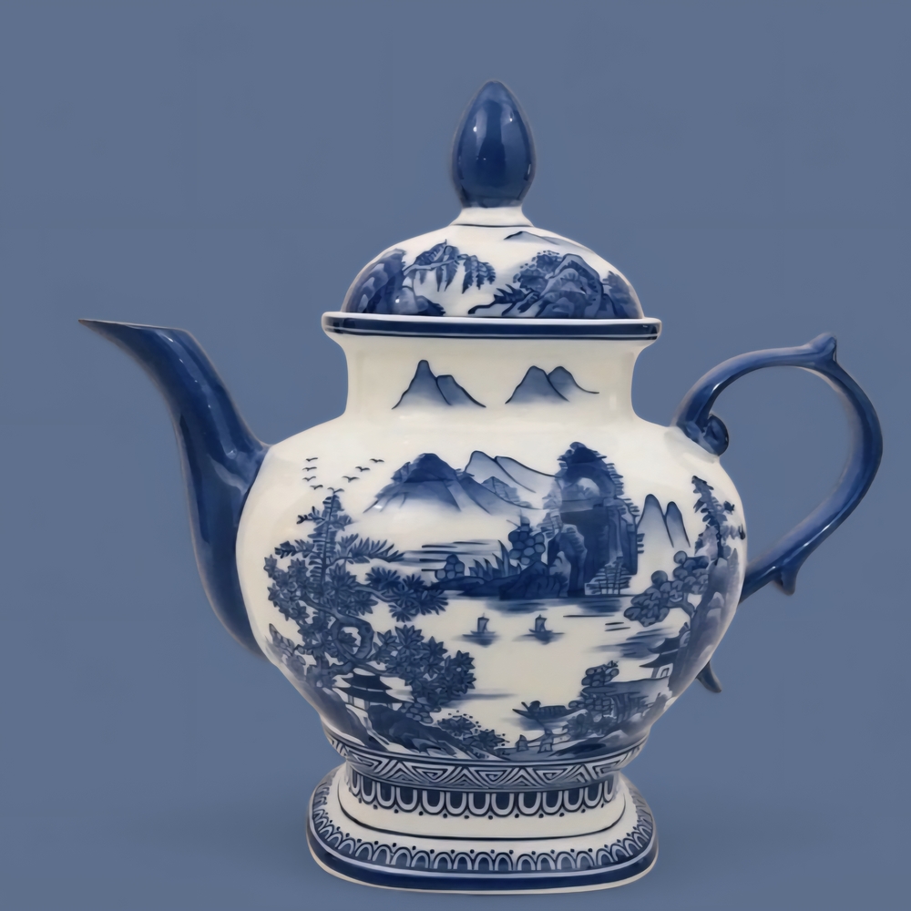 Bombay Coffee/Tea Pot Blue White Floral Oriental Scenic VTG Excellent Condition